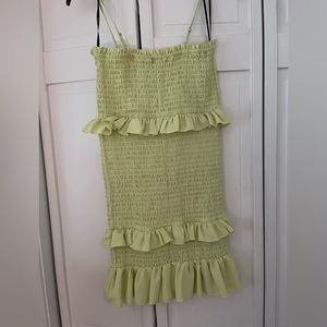 Green ruffle body con dress